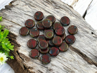 Picasso Beads - Czech Glass Beads - Old Stock Beads - Travertine Beads - Coin Beads - 8mm - 25pcs - (2803)