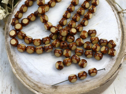 Picasso Beads - Czech Glass Beads - Old Stock Beads - Round Beads - Full Strand - 8mm - 25pcs - (4179)