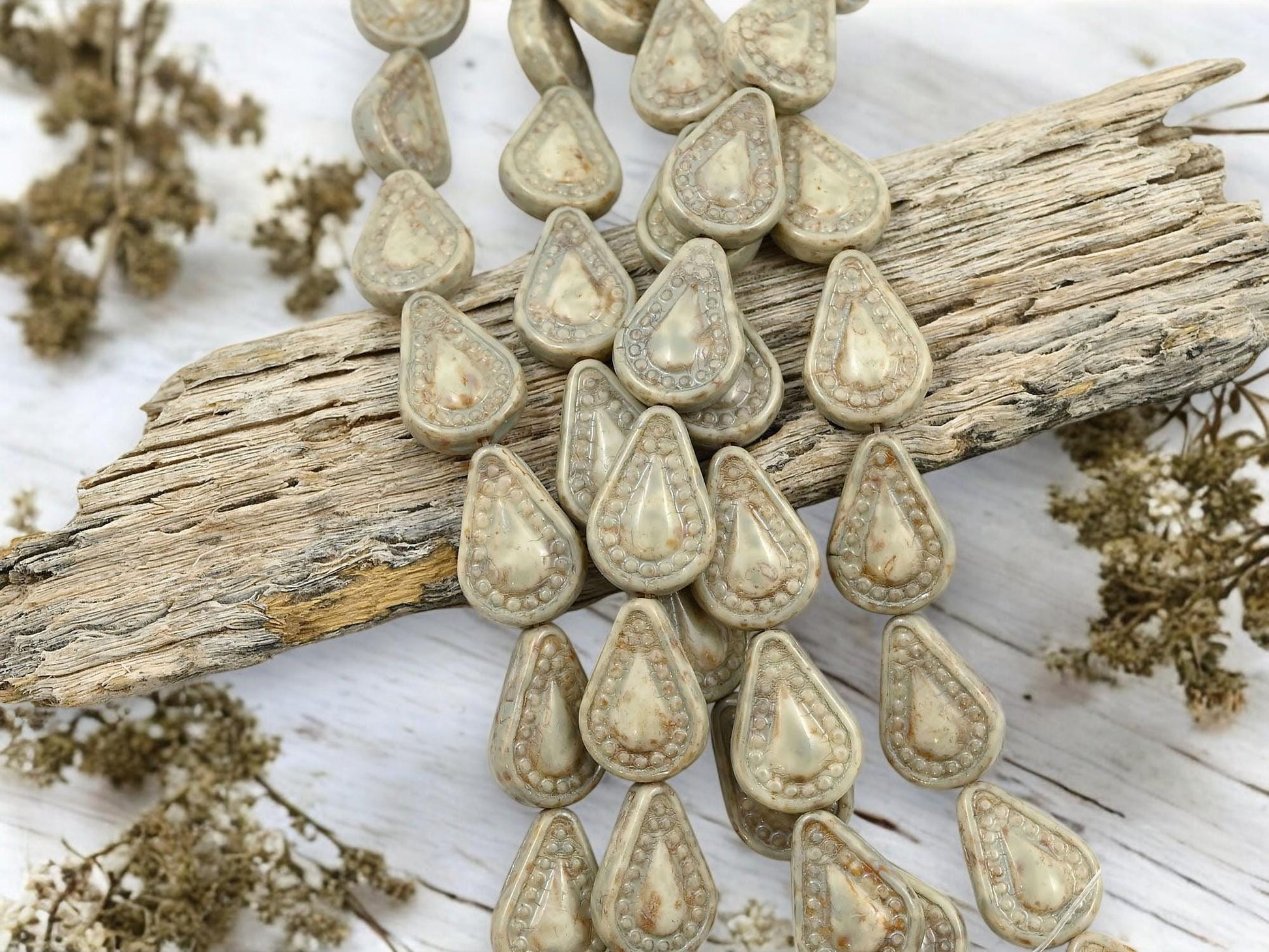 Picasso Beads - Czech Glass Beads - Teardrop Beads - Filigree Style Beads - Tear Drop Beads - 10pcs - 14x10mm - (B977)