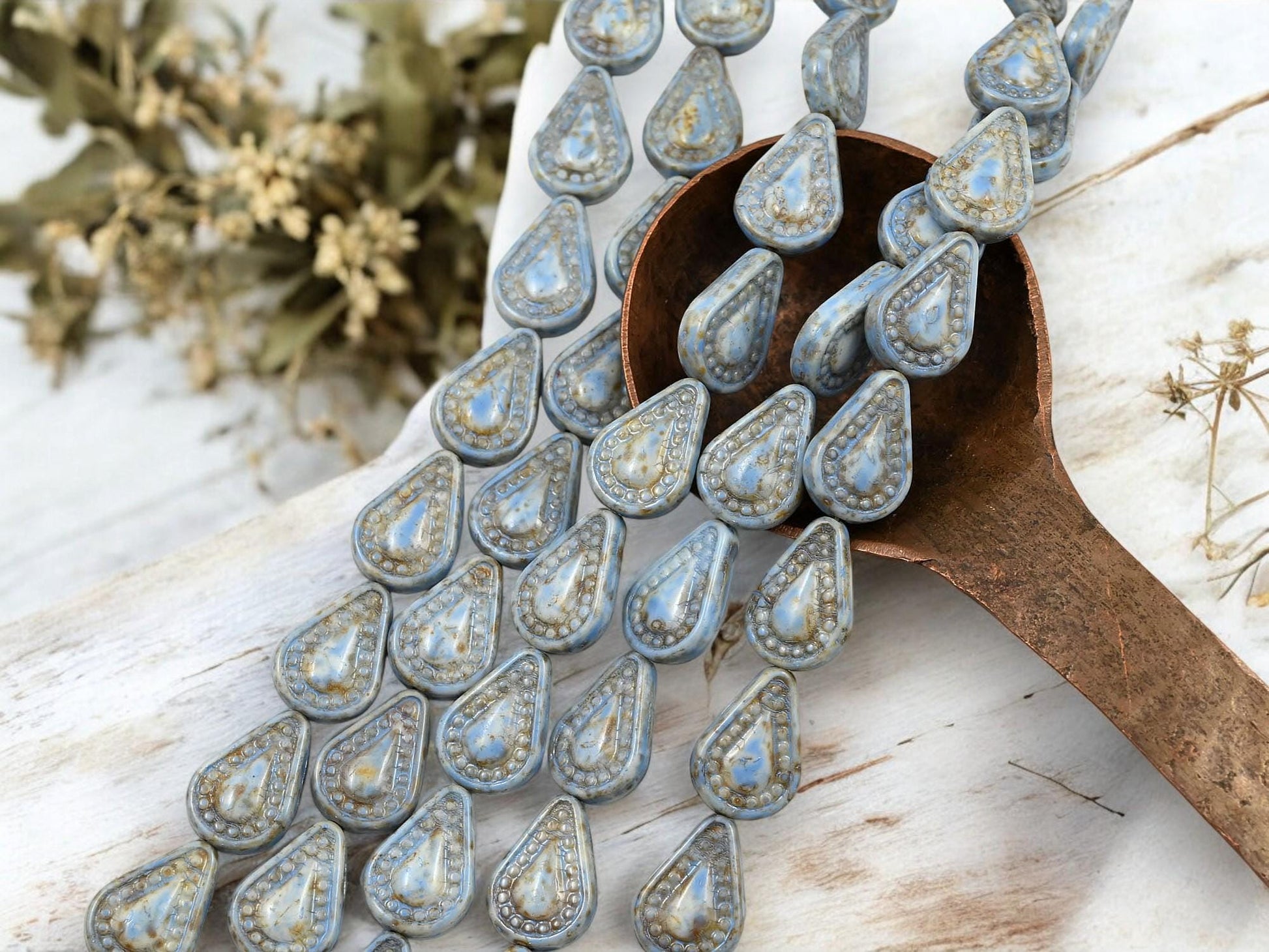 Picasso Beads - Czech Glass Beads - Teardrop Beads - Filigree Style Beads - Tear Drop Beads - 10pcs - 14x10mm - (4902)