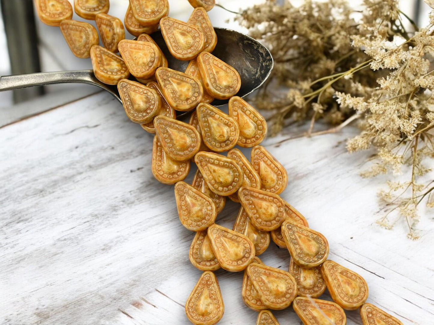 Picasso Beads - Czech Glass Beads - Teardrop Beads - Filigree Style Beads - Tear Drop Beads - 10pcs - 14x10mm - (2360)