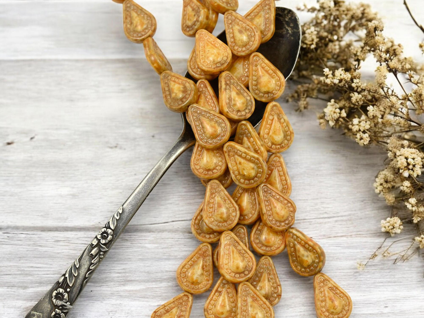 Picasso Beads - Czech Glass Beads - Teardrop Beads - Filigree Style Beads - Tear Drop Beads - 10pcs - 14x10mm - (2360)