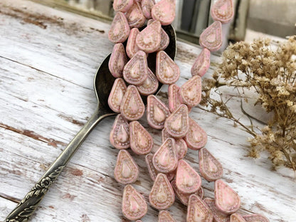 Picasso Beads - Czech Glass Beads - Teardrop Beads - Filigree Style Beads - Tear Drop Beads - 10pcs - 14x10mm - (1715)