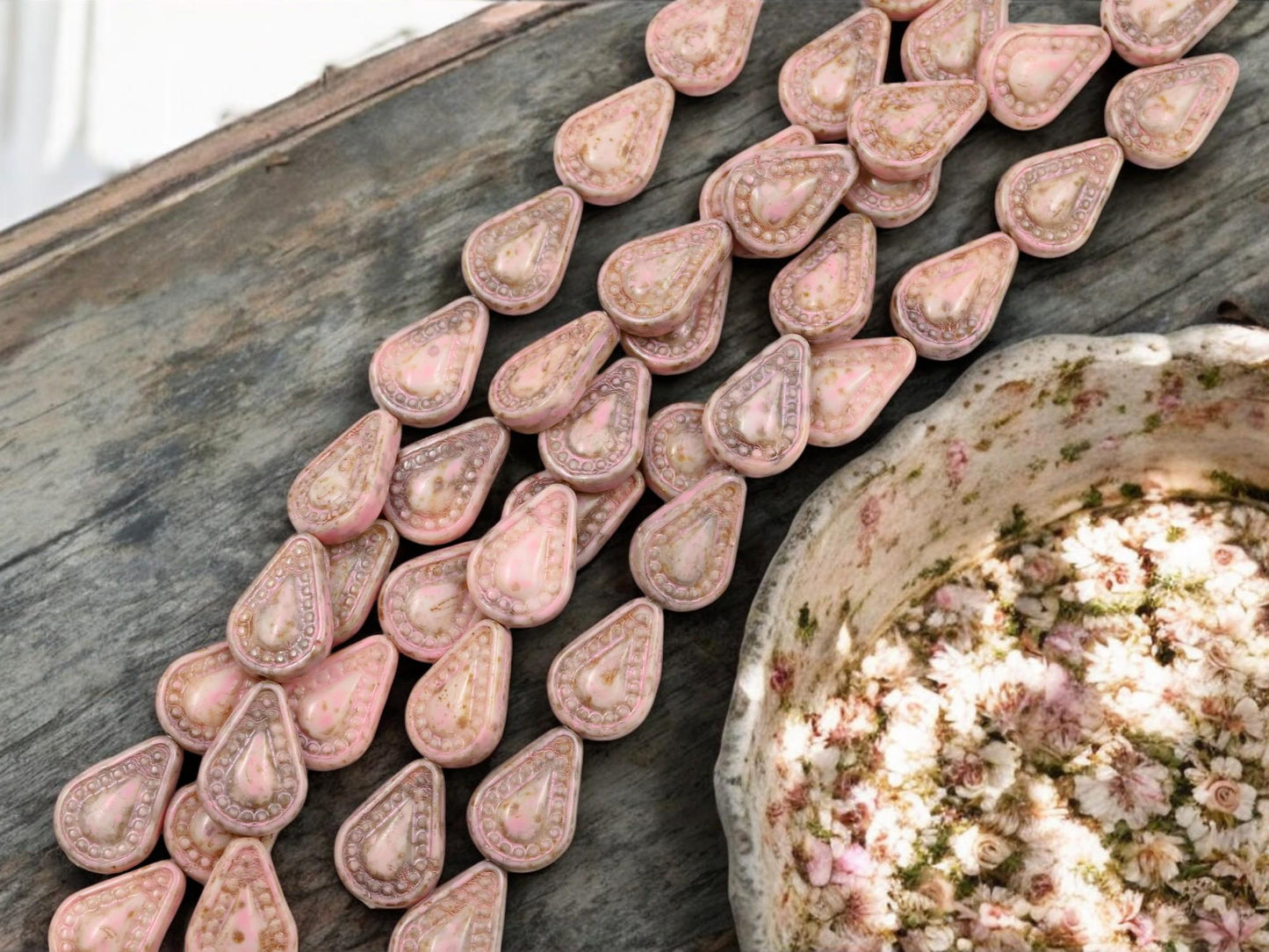 Picasso Beads - Czech Glass Beads - Teardrop Beads - Filigree Style Beads - Tear Drop Beads - 10pcs - 14x10mm - (1715)