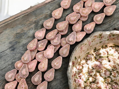 Picasso Beads - Czech Glass Beads - Teardrop Beads - Filigree Style Beads - Tear Drop Beads - 10pcs - 14x10mm - (1715)