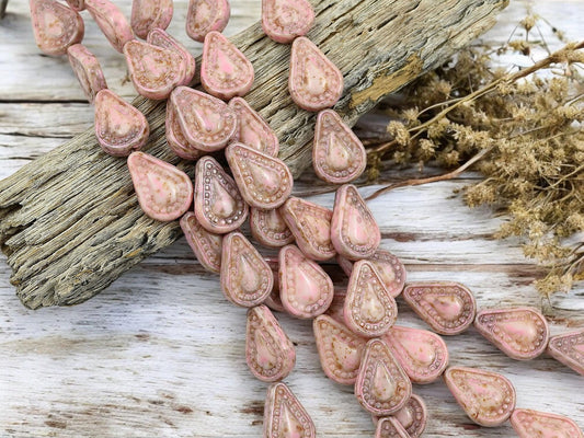 Picasso Beads - Czech Glass Beads - Teardrop Beads - Filigree Style Beads - Tear Drop Beads - 10pcs - 14x10mm - (1715)