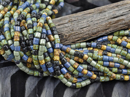 6/0 Aged Denim Turquoise Picasso Tube Seed Bead Mix (20" Strand)