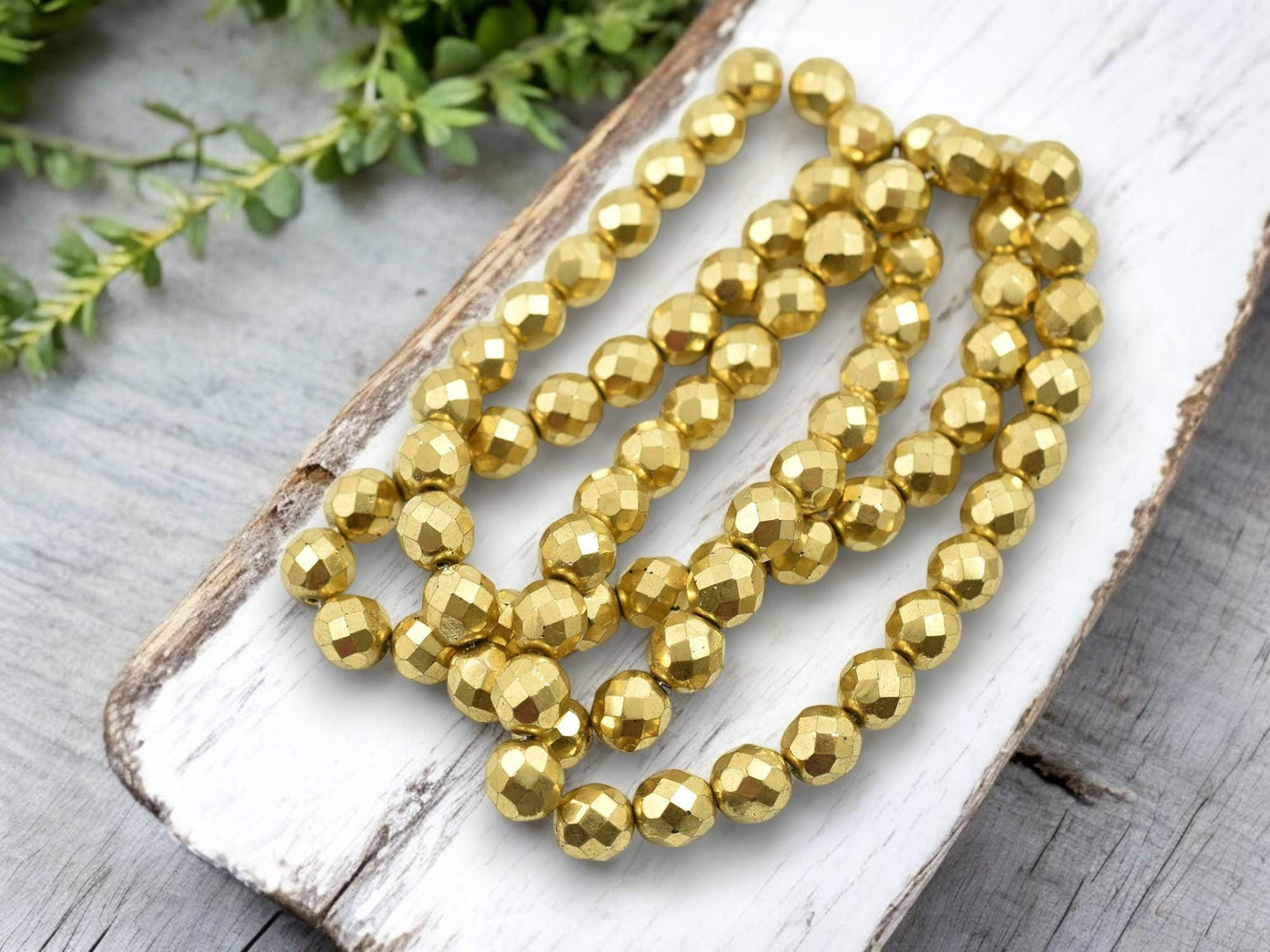 Czech Glass Beads - Fire Polished Beads - Round Beads - Gold Beads - 8mm - 25pcs - (3702)