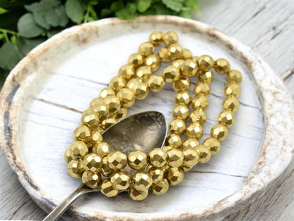 Czech Glass Beads - Fire Polished Beads - Round Beads - Gold Beads - 8mm - 25pcs - (3702)