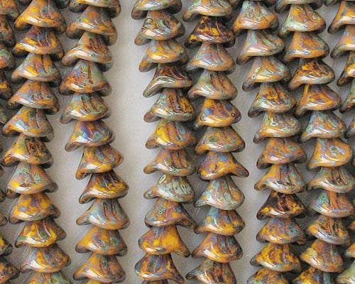 *25* 10x12mm Opaque Yellow Travertine 3 Petal Bell Flower Beads