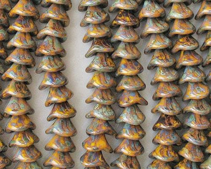 *25* 10x12mm Opaque Yellow Travertine 3 Petal Bell Flower Beads