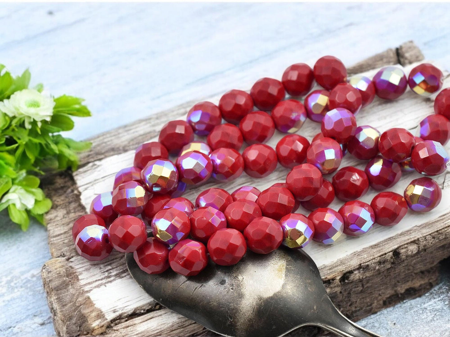 Czech Glass Beads - Fire Polished Beads - Red Beads - Round Beads - 8mm - 20pcs - (5054)