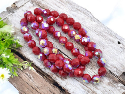Czech Glass Beads - Fire Polished Beads - Red Beads - Round Beads - 8mm - 20pcs - (5054)