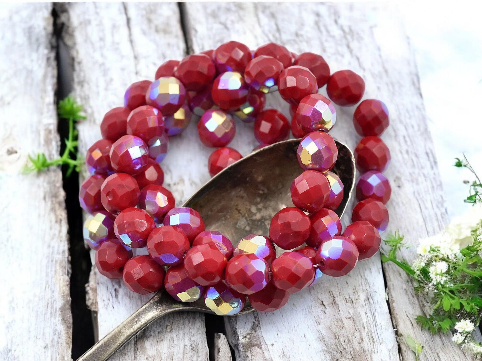 Czech Glass Beads - Fire Polished Beads - Red Beads - Round Beads - 8mm - 20pcs - (5054)