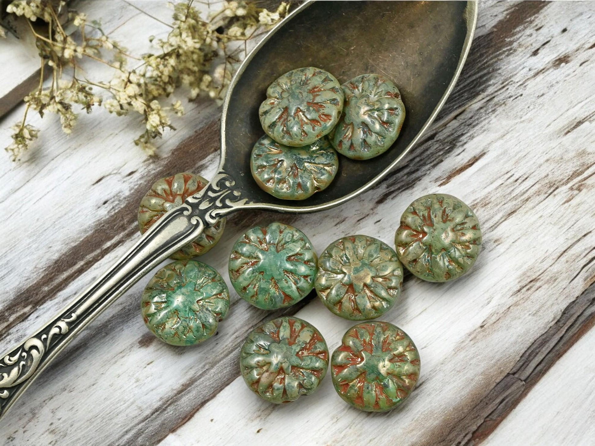 Flower Beads - Czech Glass Beads - Picasso Beads - Dahlia Beads - Dahlia Flower - 10pcs - 14mm - (A535)