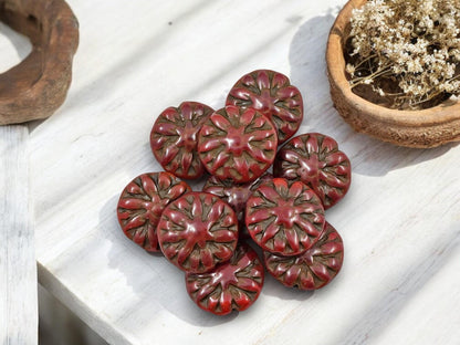 Flower Beads - Czech Glass Beads - Picasso Beads - Dahlia Beads - Dahlia Flower - 10pcs - 14mm - (1659)