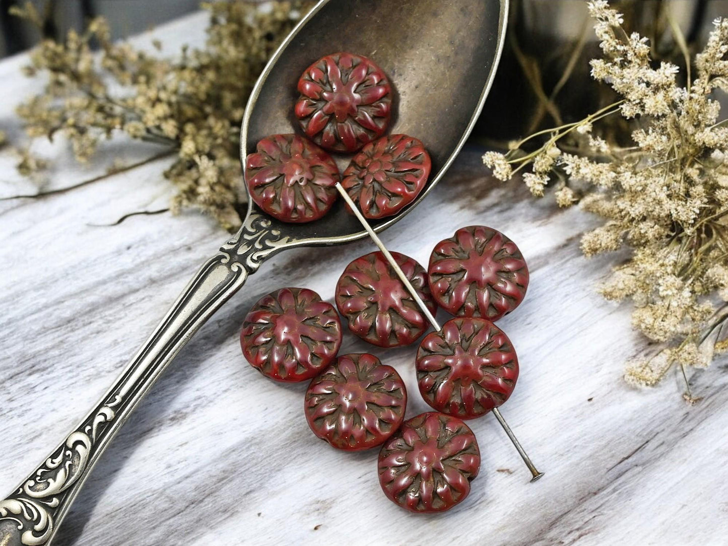 Flower Beads - Czech Glass Beads - Picasso Beads - Dahlia Beads - Dahlia Flower - 10pcs - 14mm - (1659)