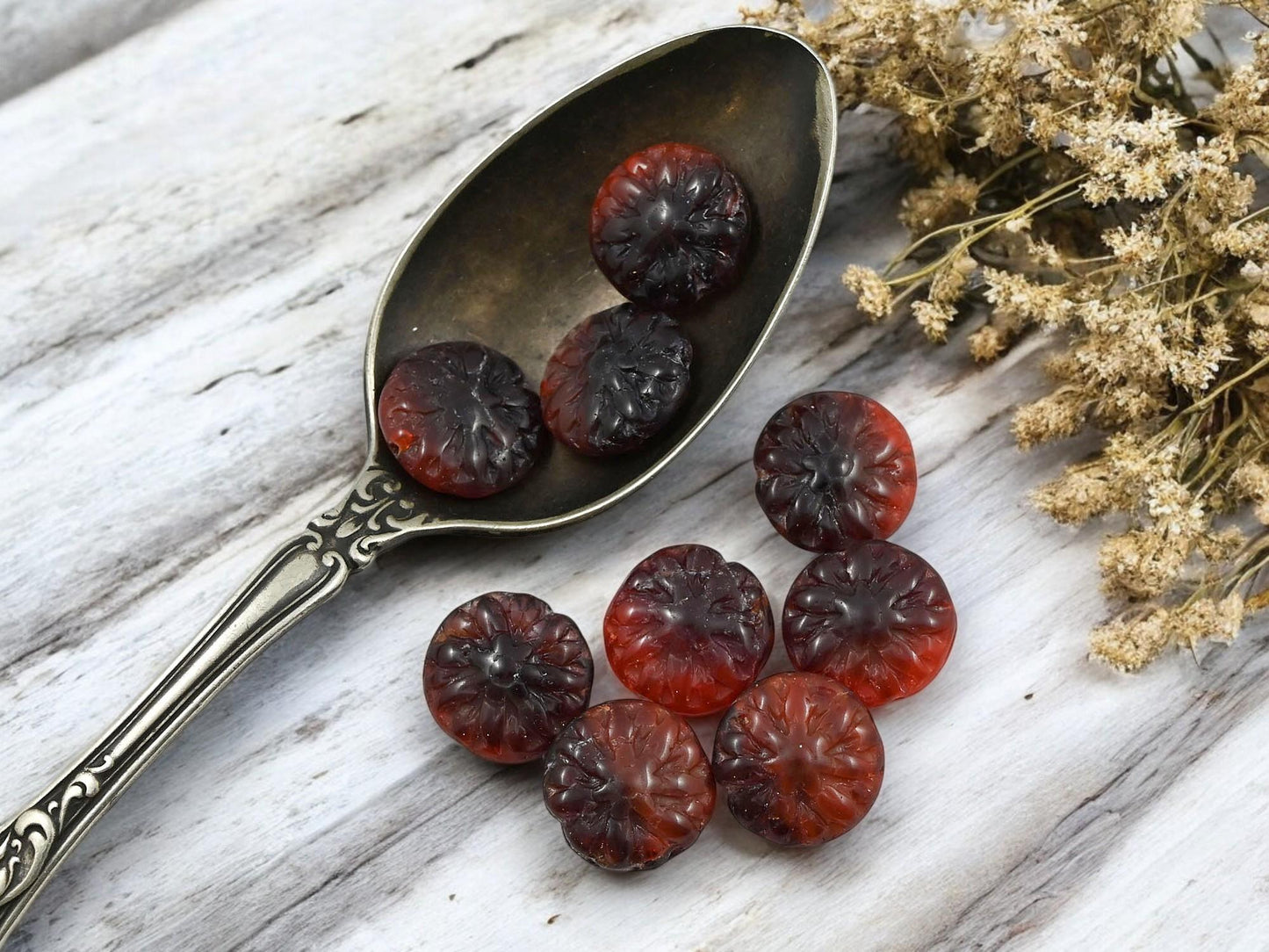 Flower Beads - Czech Glass Beads - Picasso Beads - Dahlia Beads - Dahlia Flower - 10pcs - 14mm - (2862)