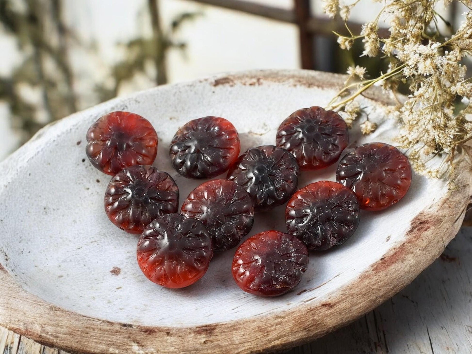 Flower Beads - Czech Glass Beads - Picasso Beads - Dahlia Beads - Dahlia Flower - 10pcs - 14mm - (2862)