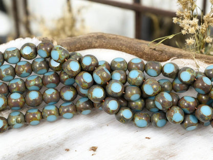 Czech Glass Beads - Picasso Beads - 3 Cut Round Beads - Old Stock Beads - 8mm - 25 Beads - (5277)