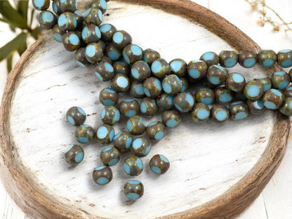 Czech Glass Beads - Picasso Beads - 3 Cut Round Beads - Old Stock Beads - 8mm - 25 Beads - (5277)