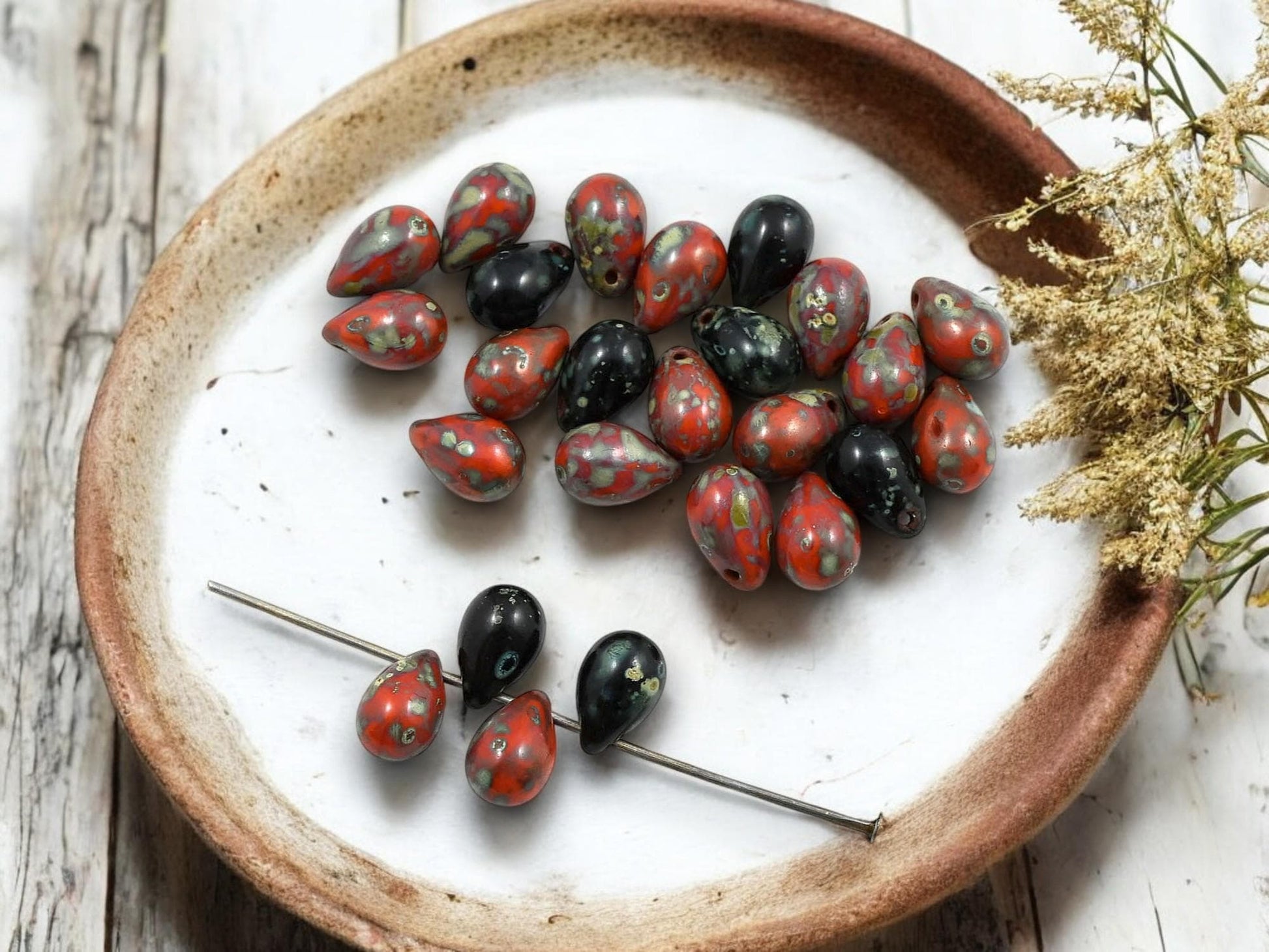 Picasso Beads - Czech Glass Beads - Teardrop Beads - Top Hole Tear Drop - 6x9mm - 25pcs - (1712)