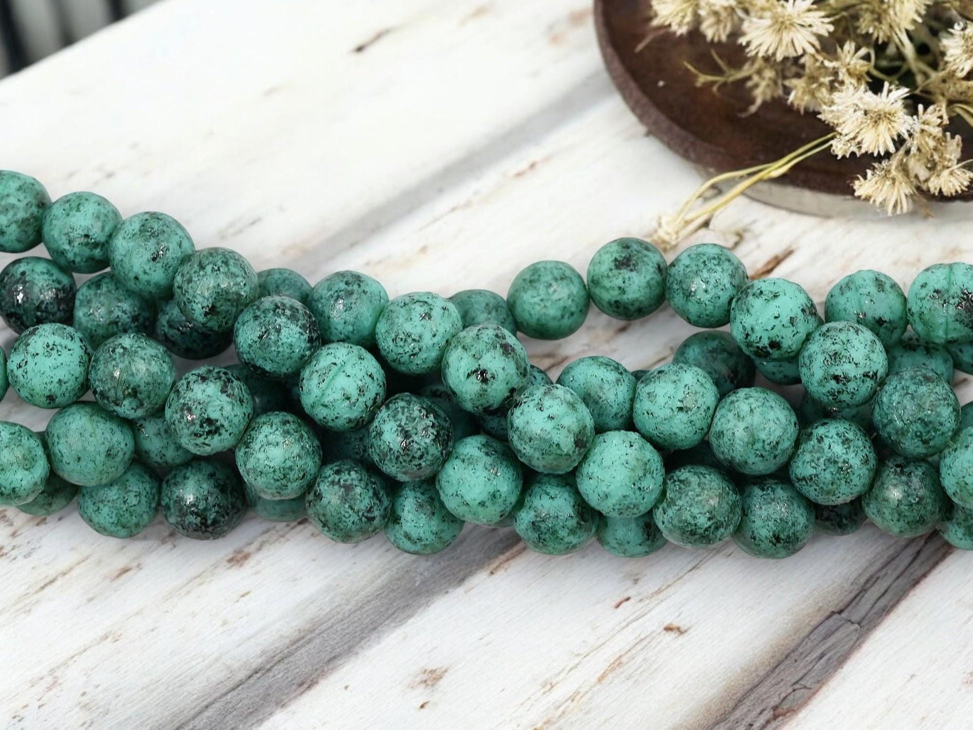 Czech Glass Beads - Round Beads - Picasso Beads - Druk Beads - 8mm Beads - 25pcs - (1649)