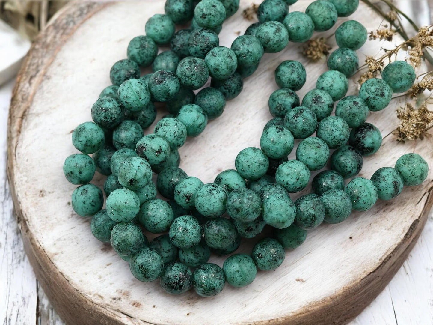 Czech Glass Beads - Round Beads - Picasso Beads - Druk Beads - 8mm Beads - 25pcs - (1649)