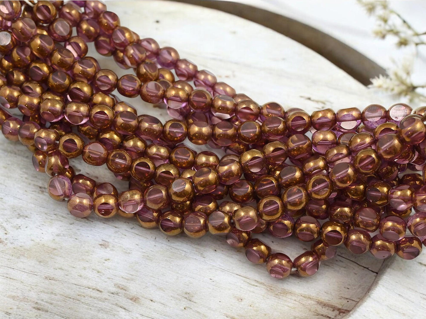 Czech Glass Beads - Picasso Beads - 3 Cut Round Beads - Old Stock Beads - 8mm - 25 Beads - (5277)