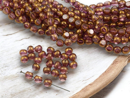 Czech Glass Beads - Picasso Beads - 3 Cut Round Beads - Old Stock Beads - 8mm - 25 Beads - (5277)