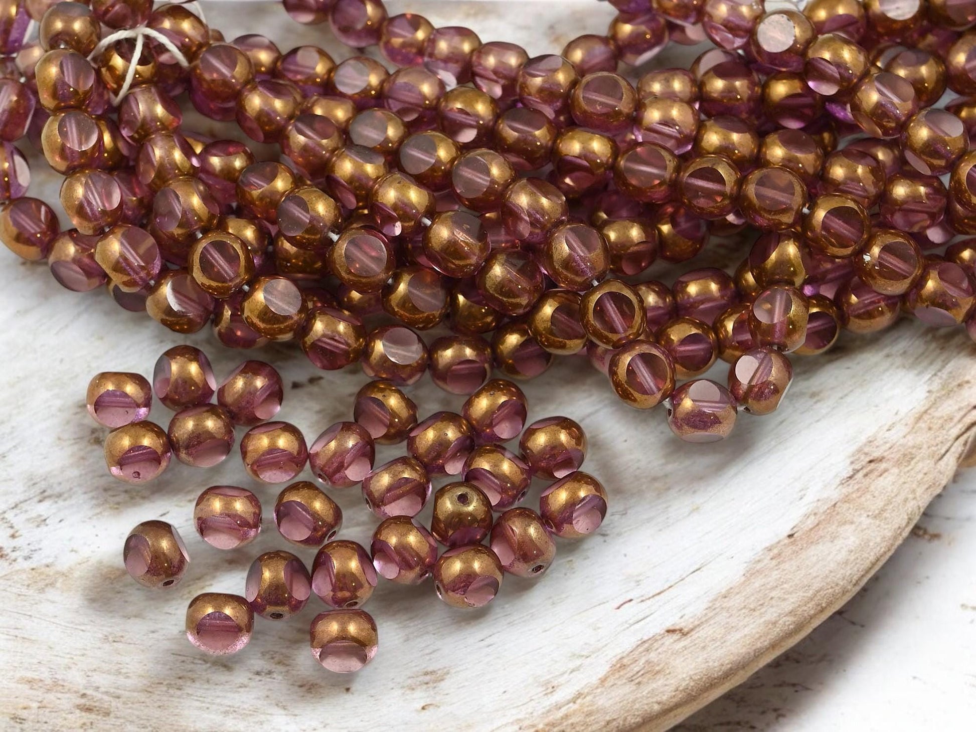 Czech Glass Beads - Picasso Beads - 3 Cut Round Beads - Old Stock Beads - 8mm - 25 Beads - (5277)