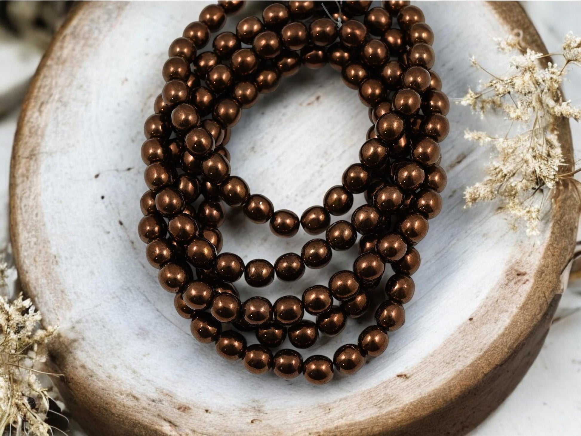 Bronze Beads - Czech Glass Beads - 6mm Beads - Round Beads - Druk Beads - 30pcs - (A683)