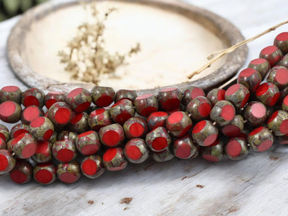 Czech Glass Beads - Picasso Beads - 3 Cut Round Beads - Old Stock Beads - 8mm - 25 Beads - (4643)