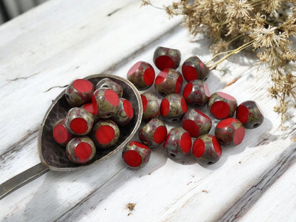 Czech Glass Beads - Picasso Beads - 3 Cut Round Beads - Old Stock Beads - 8mm - 25 Beads - (4643)