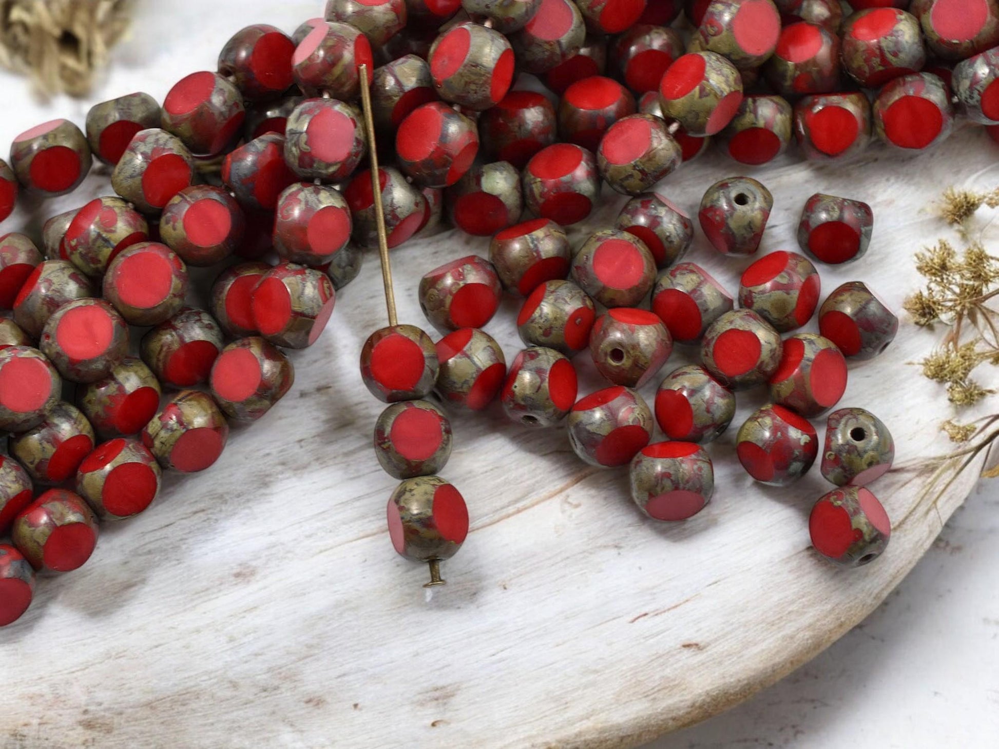 Czech Glass Beads - Picasso Beads - 3 Cut Round Beads - Old Stock Beads - 8mm - 25 Beads - (4643)