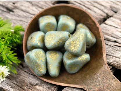 *12* 13x12mm Gold Etched Turquoise Vintage Style Drop Beads