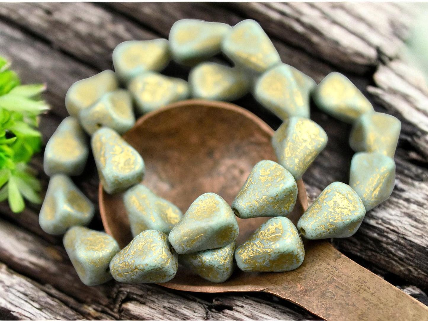 *12* 13x12mm Gold Etched Turquoise Vintage Style Drop Beads