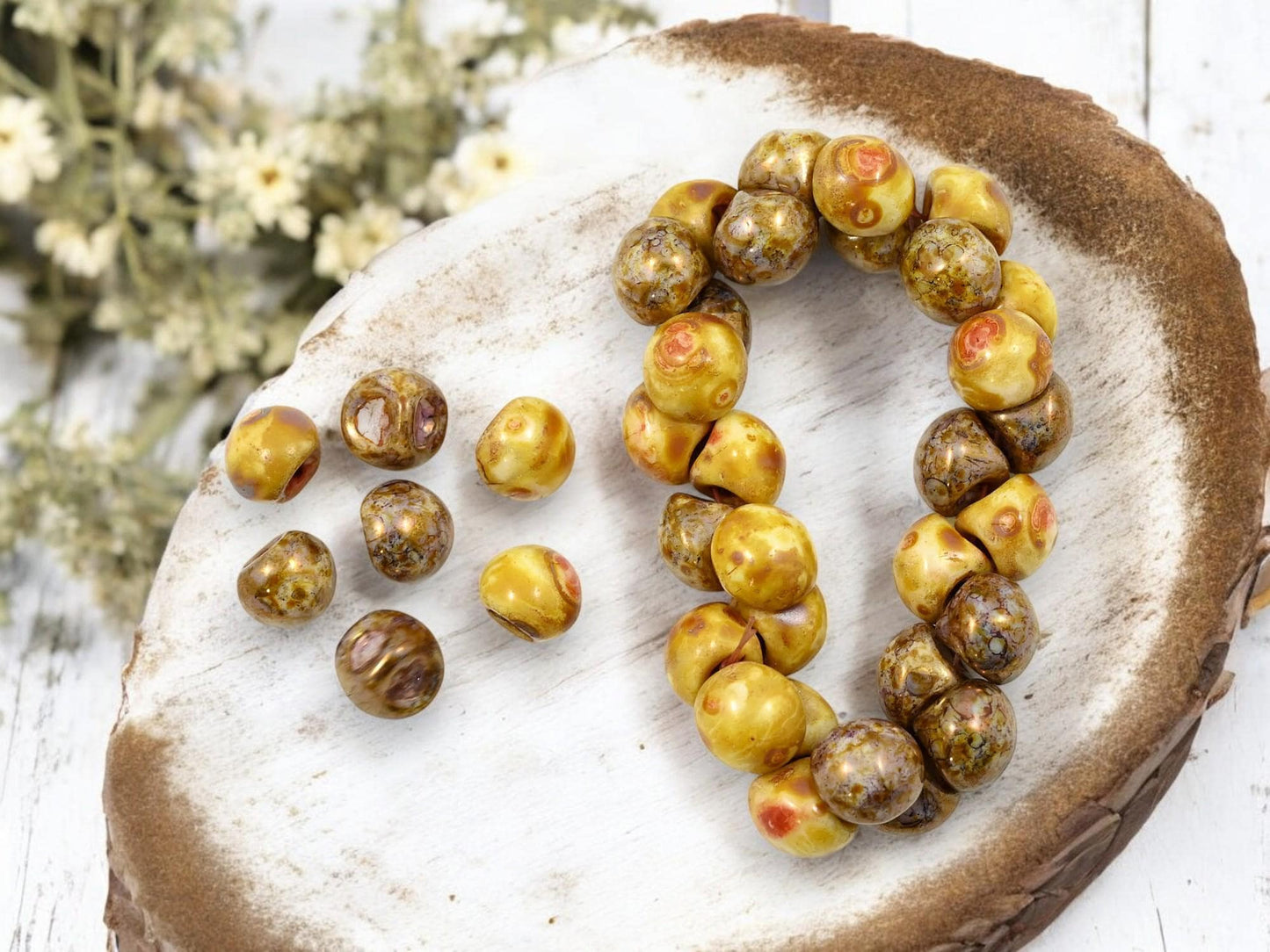 Picasso Beads - Czech Glass Beads - Button Beads - Czech Glass Buttons - 9x8mm - 30pcs - (4696)