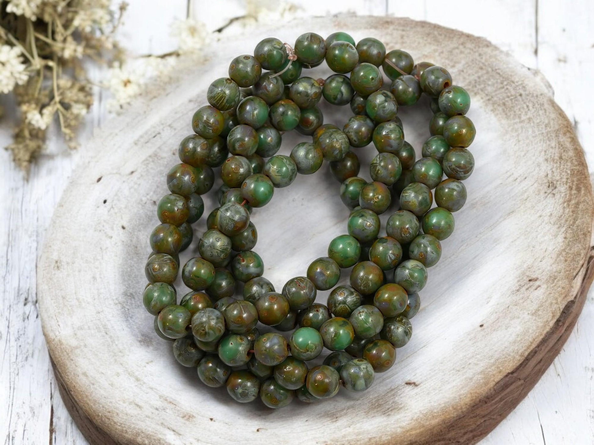 Picasso Beads - Czech Glass Beads - 6mm Druk Bead - Round Beads - Druk Beads - Round Glass Beads - 25pcs - (4394)