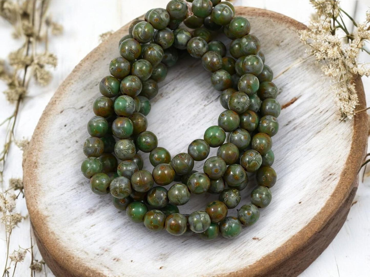 Picasso Beads - Czech Glass Beads - 6mm Druk Bead - Round Beads - Druk Beads - Round Glass Beads - 25pcs - (4394)