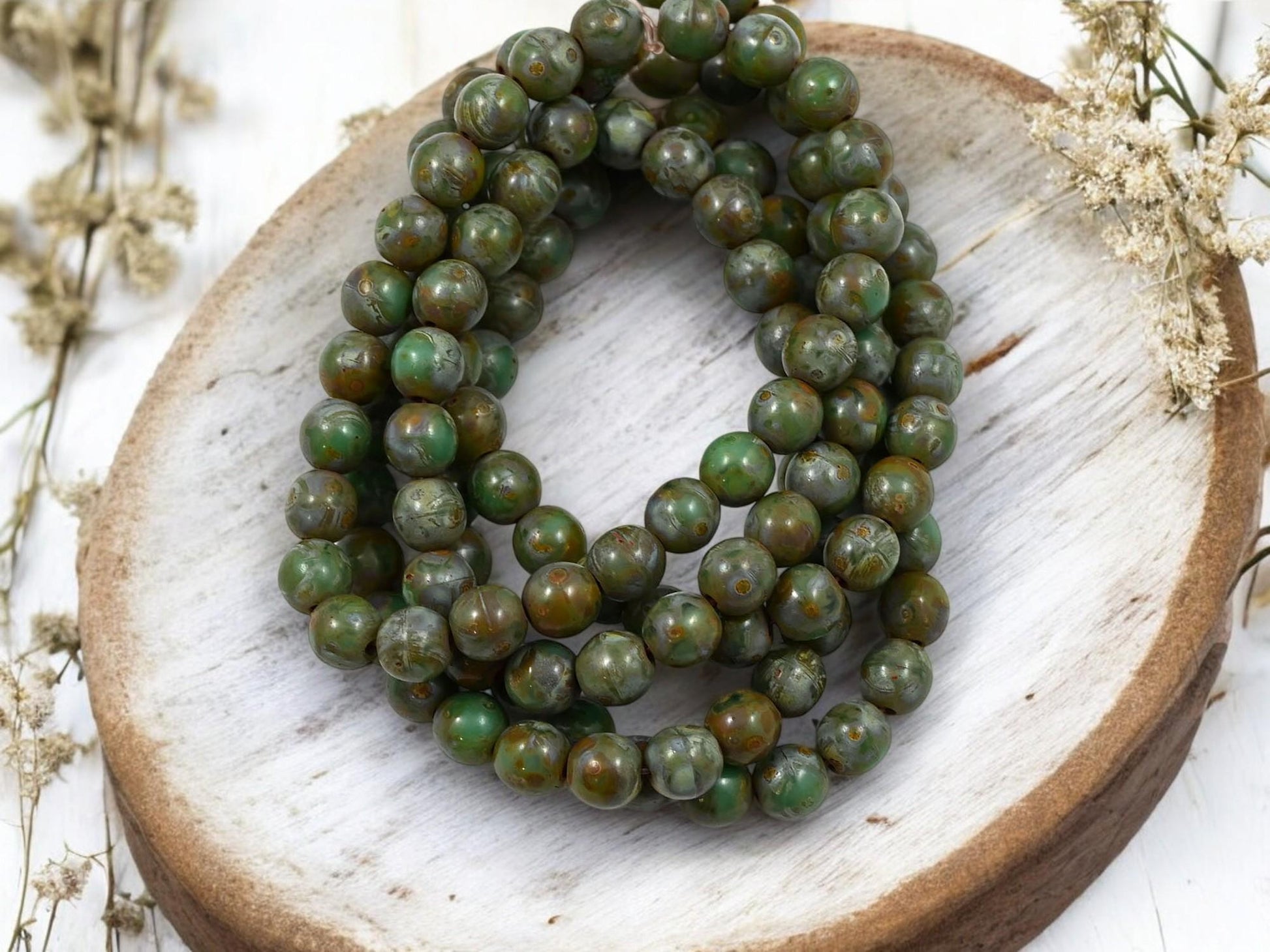 Picasso Beads - Czech Glass Beads - 6mm Druk Bead - Round Beads - Druk Beads - Round Glass Beads - 25pcs - (4394)