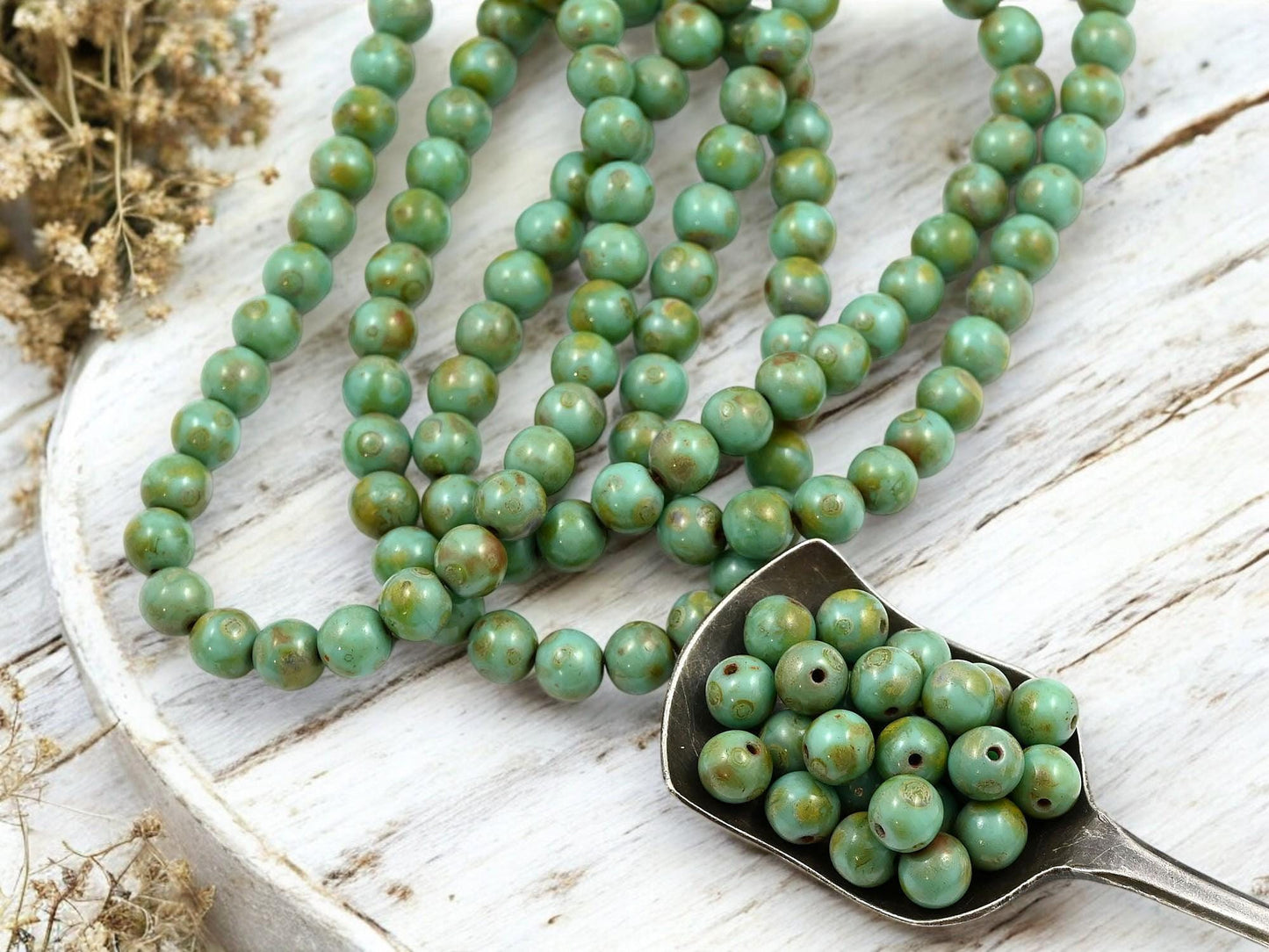 Picasso Beads - Czech Glass Beads - 6mm Druk Bead - Round Beads - Druk Beads - Round Glass Beads - 30pcs - (4642)