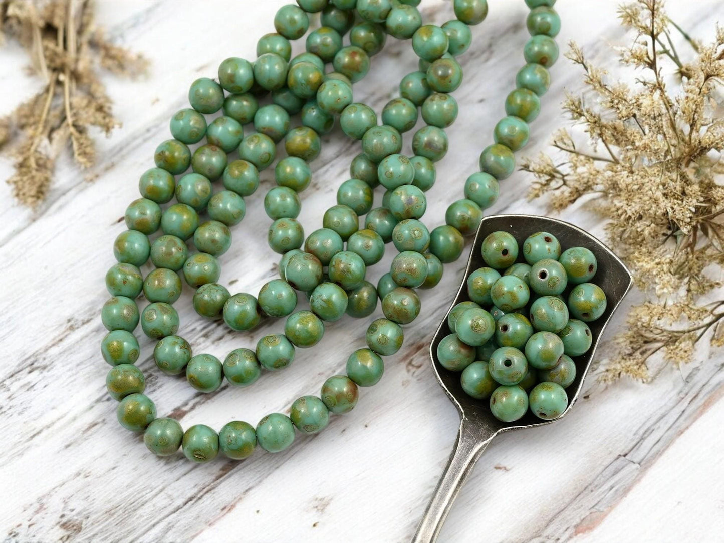 Picasso Beads - Czech Glass Beads - 6mm Druk Bead - Round Beads - Druk Beads - Round Glass Beads - 30pcs - (4642)