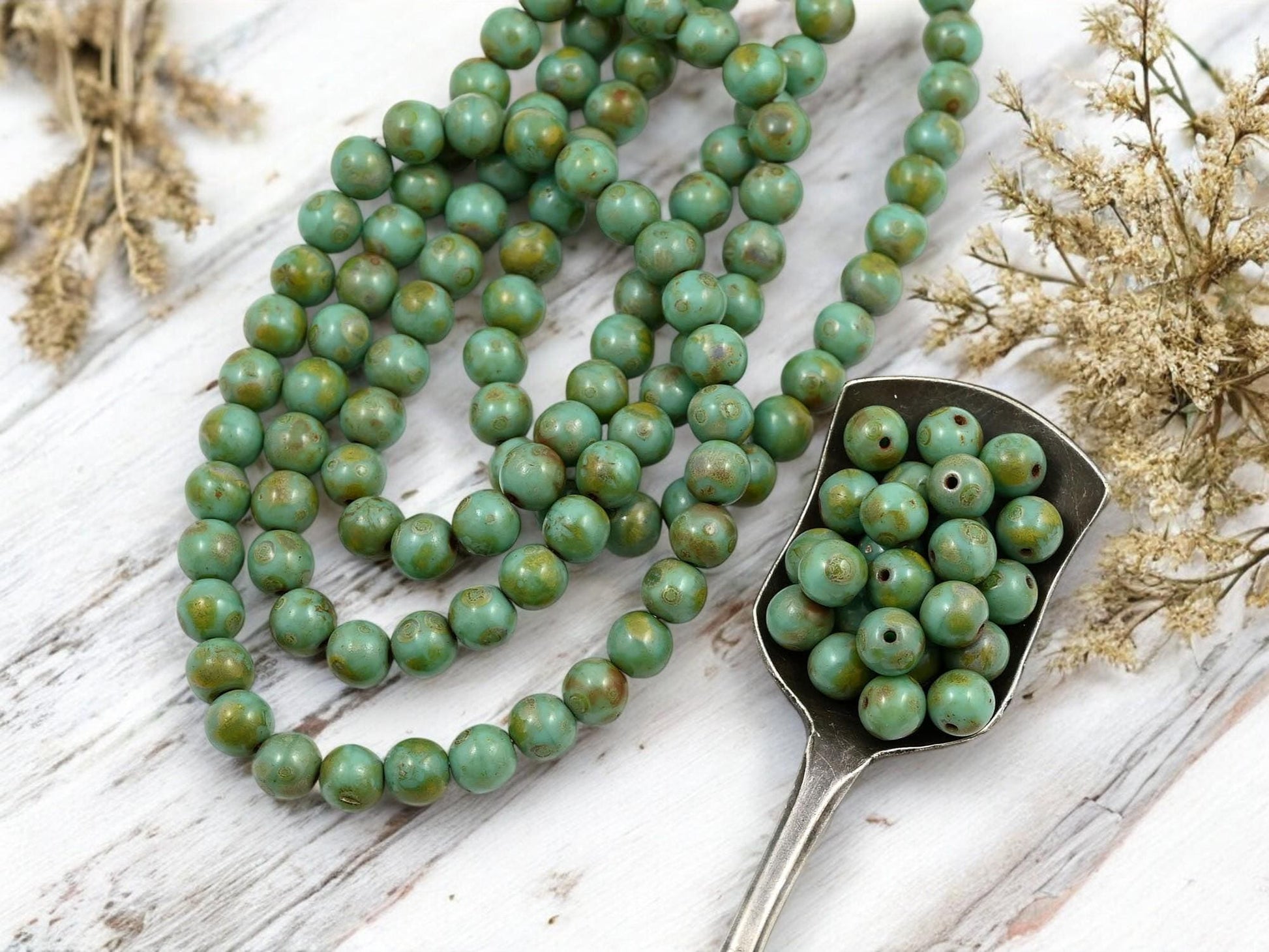 Picasso Beads - Czech Glass Beads - 6mm Druk Bead - Round Beads - Druk Beads - Round Glass Beads - 30pcs - (4642)