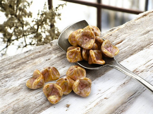 Picasso Beads - Czech Glass Beads - Bell Flower Beads - Czech Flower Beads - 8x12mm - 15pcs - (1175)