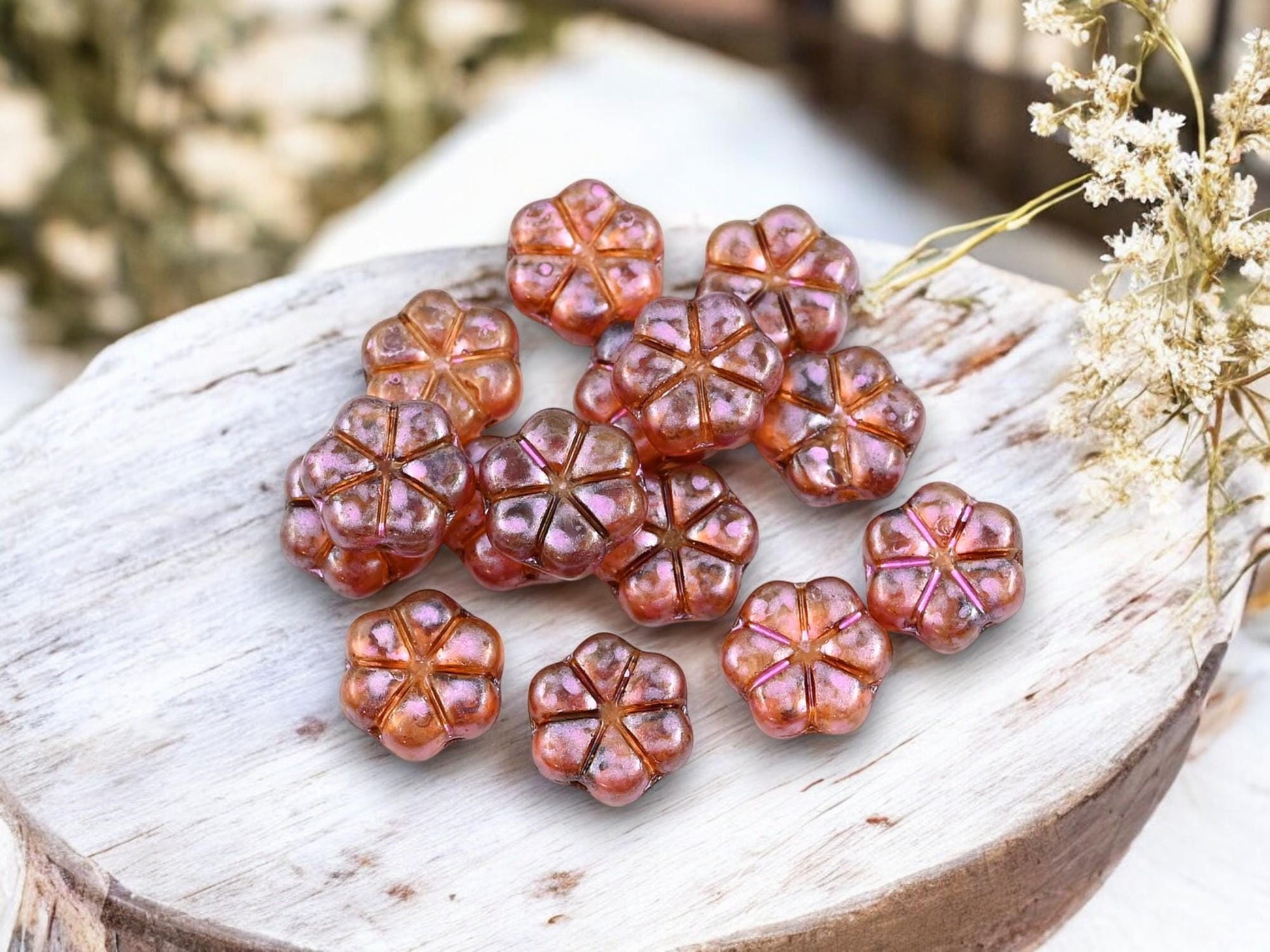 Picasso Beads - Czech Glass Beads - Flower Beads - Daisy Beads - 10mm - 15pcs (2046)