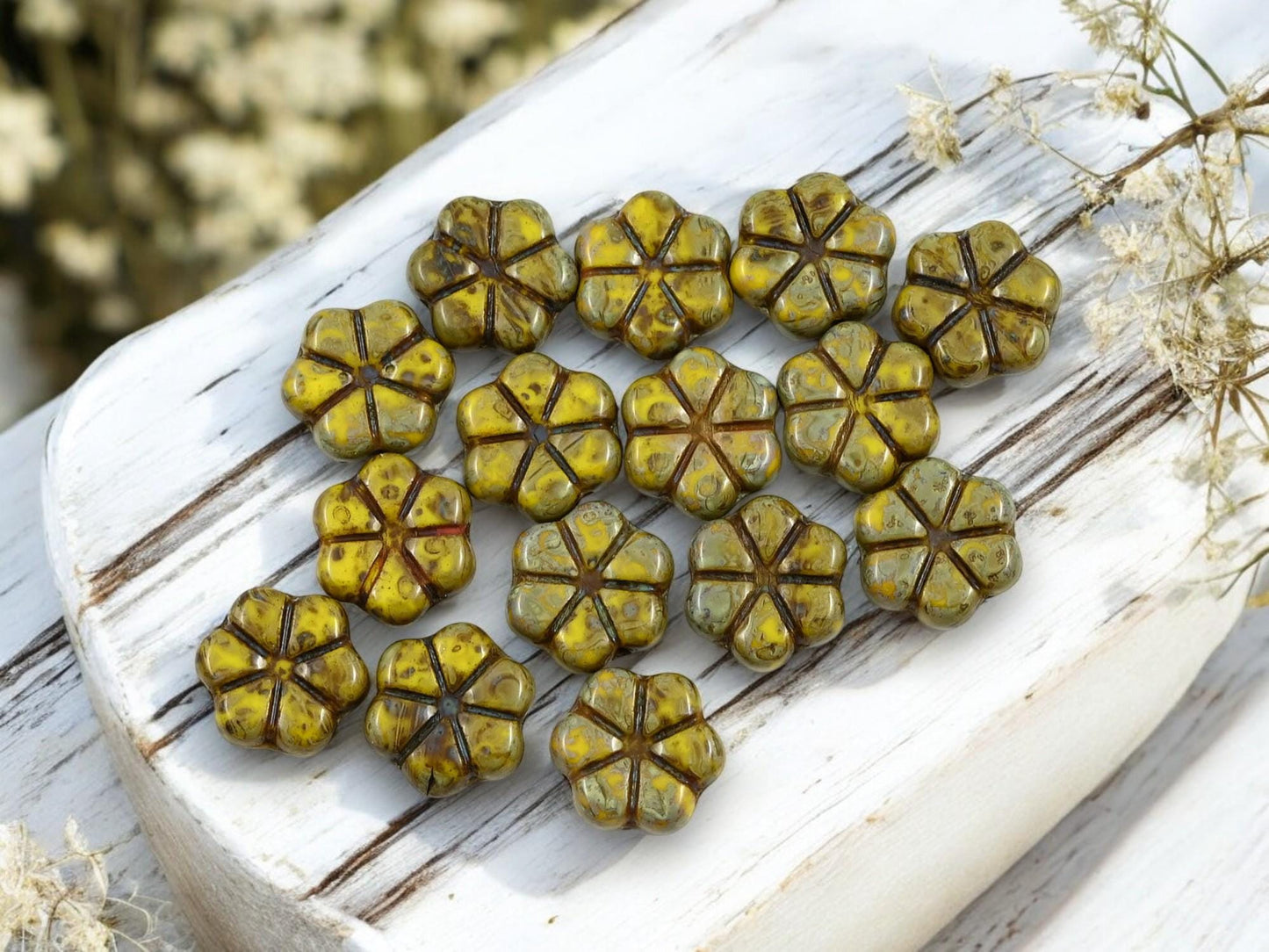 Picasso Beads - Czech Glass Beads - Flower Beads - Daisy Beads - 10mm - 15pcs - (1122)