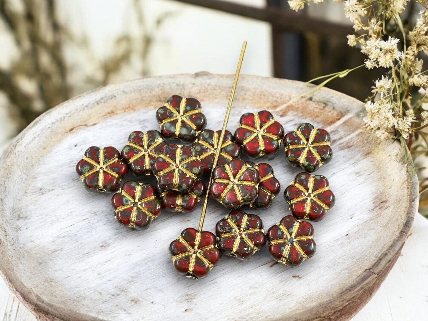 Flower Beads - Picasso Beads - Czech Glass Beads - Daisy Beads - 10mm - 15pcs - (2993)