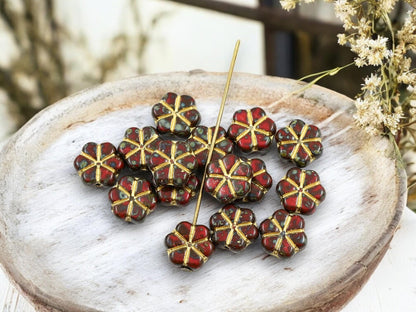 Flower Beads - Picasso Beads - Czech Glass Beads - Daisy Beads - 10mm - 15pcs - (2993)