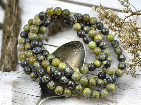 Picasso Beads - Czech Glass Beads - Round Beads - Druk Beads - Round Beads - 6mm - 30pcs - (4889